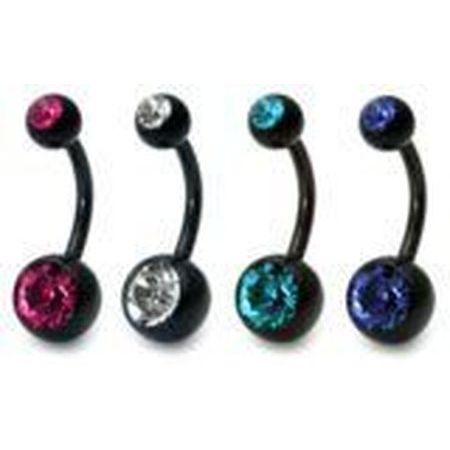 PVD Black on Titanium Double Jewelled Belly Bars