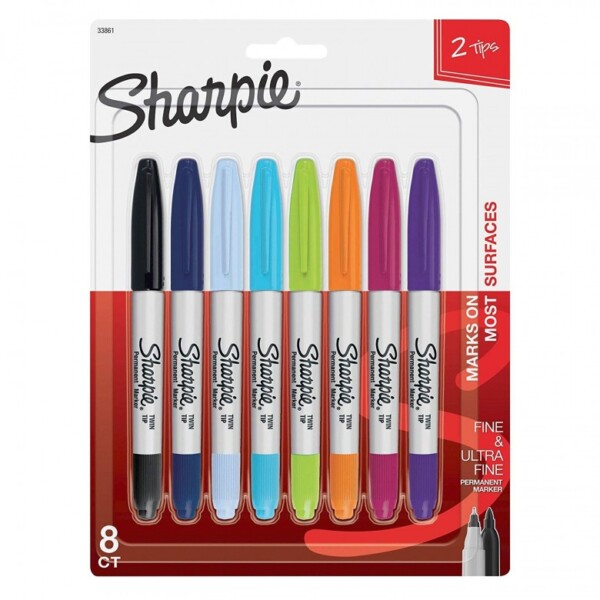 (Ελληνικά) Box of 8 Sharpie Twintip Fine and Ultra Fine Point Assorted Markers